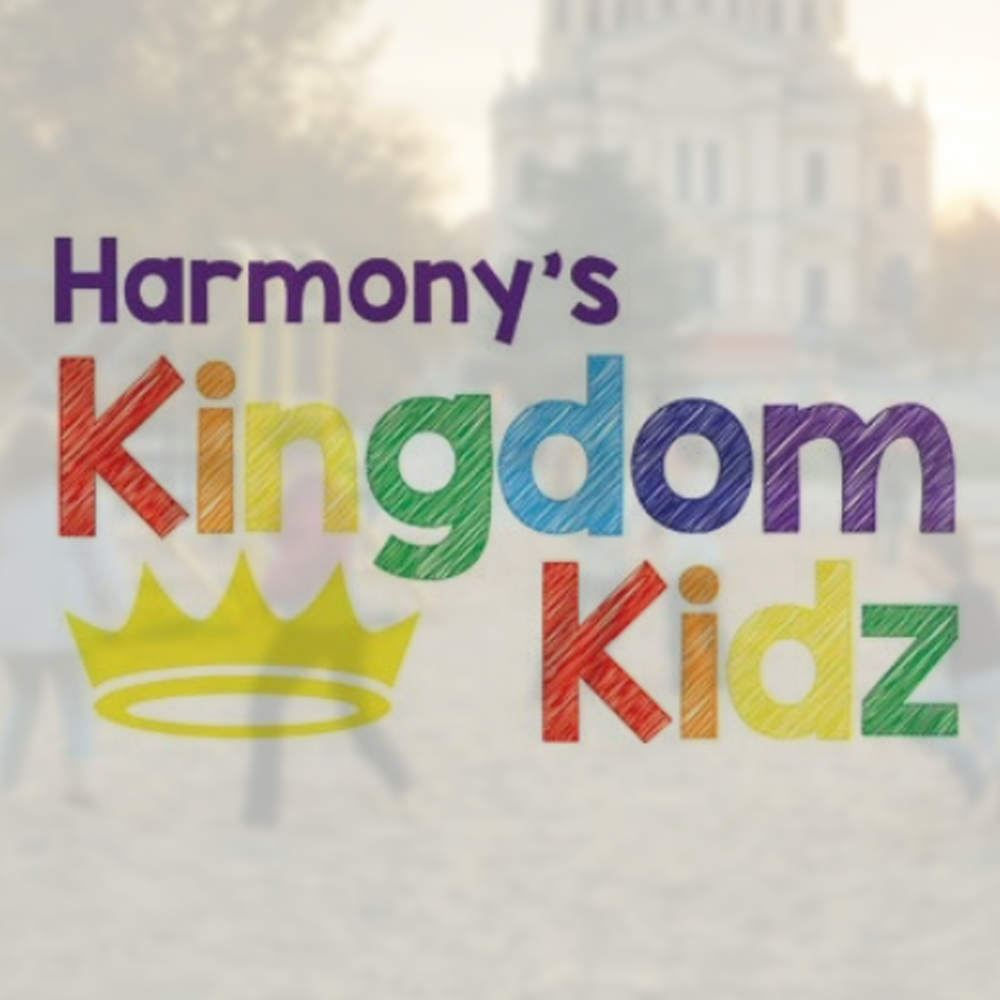 Harmony Kids logo with Kids playing on the playground in the background